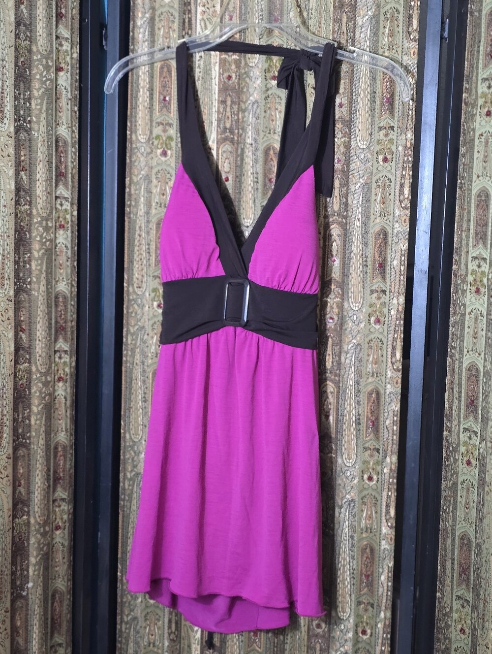 A. Byer Hot Pink Halter Dress with Black Straps